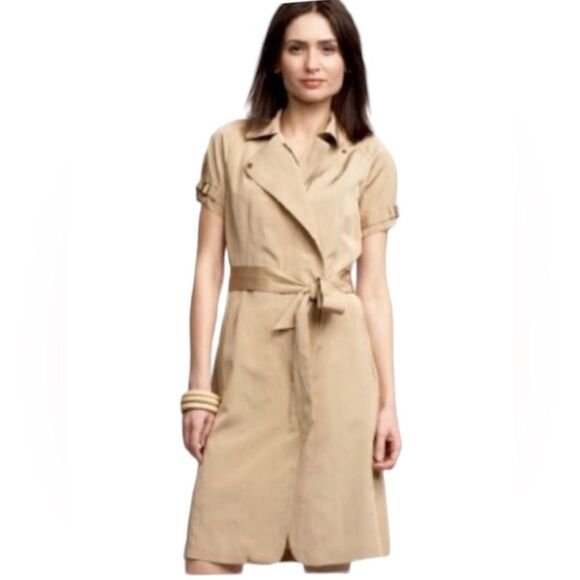 NWT Banana Republic Trench Dress‎ Size 4 Khaki Belted Pockets Full Zip - Picture 1 of 12